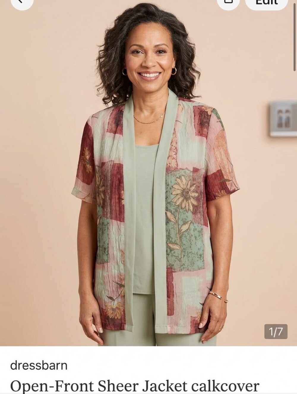 dressbarn Lightweight Open-Front Sheer Jacket in Blush and Sage